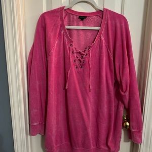 Torrid size 2 hot pink tie top crew neck sweatshirt